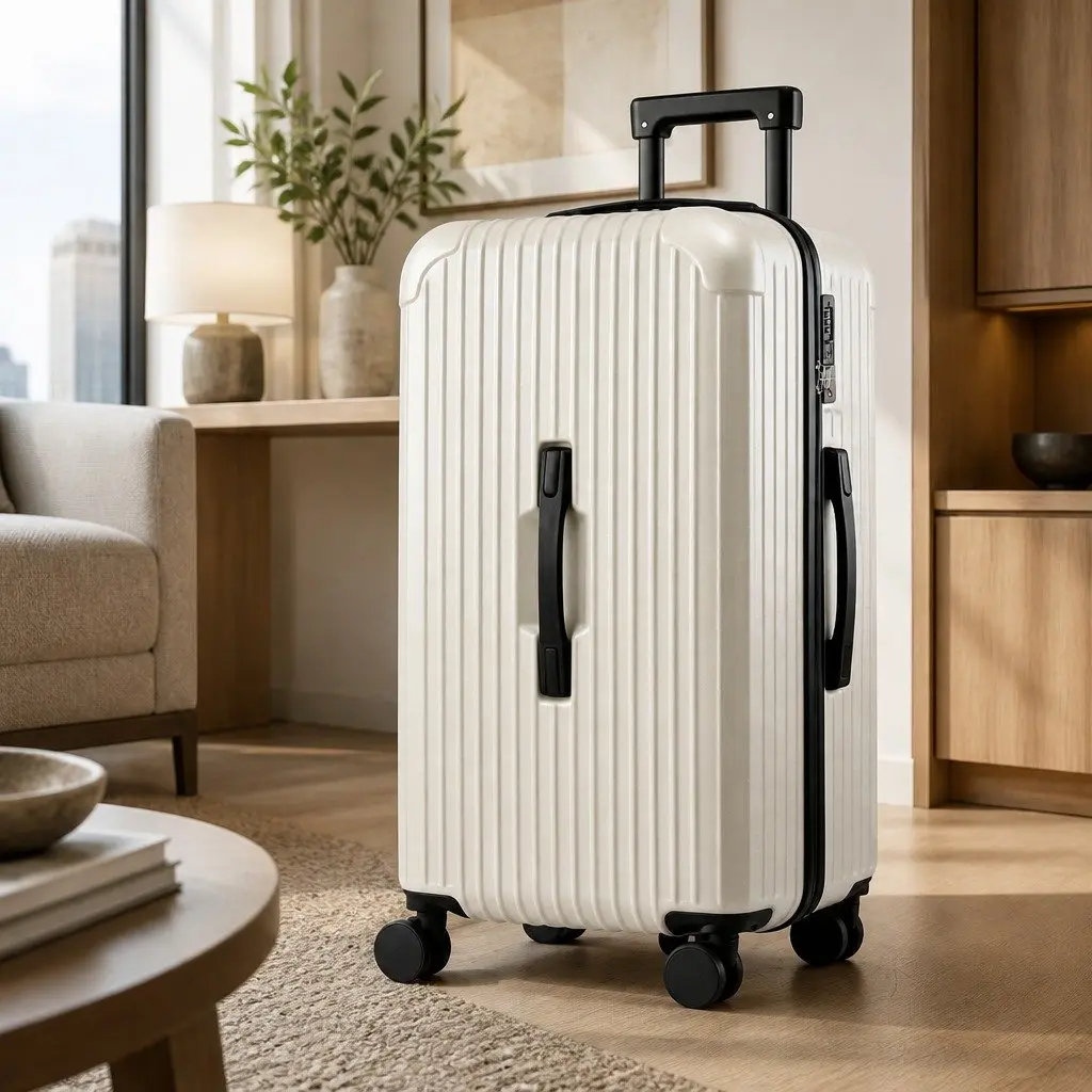 28 Inch Trunk Luggage Suitcase Travel Case Hard Shell Smoky White