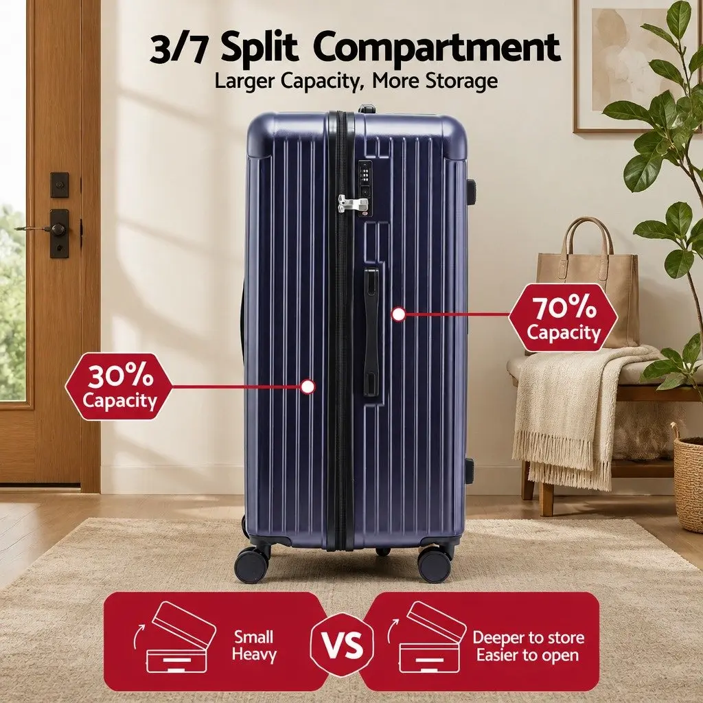 32 Inch Trunk Luggage Suitcase Travel Case Deep Indigo with USB Type-C and 5 Wheels