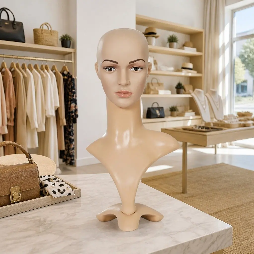 Mannequin Head Display Stand for Wigs Hats Necklaces Scarves 52cm Skin Colour
