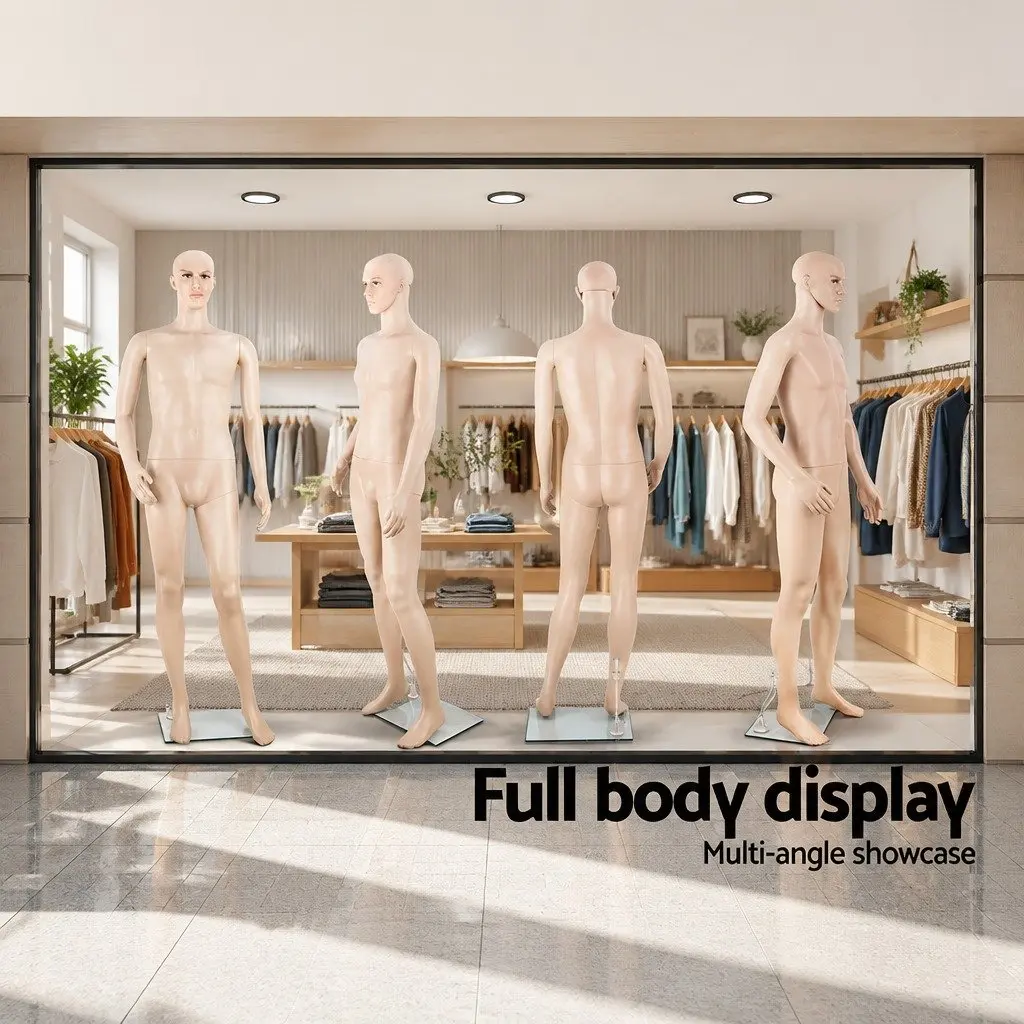 Full Body Male Mannequin Skin Colour Adjustable Arms Head 186cm Retail Display
