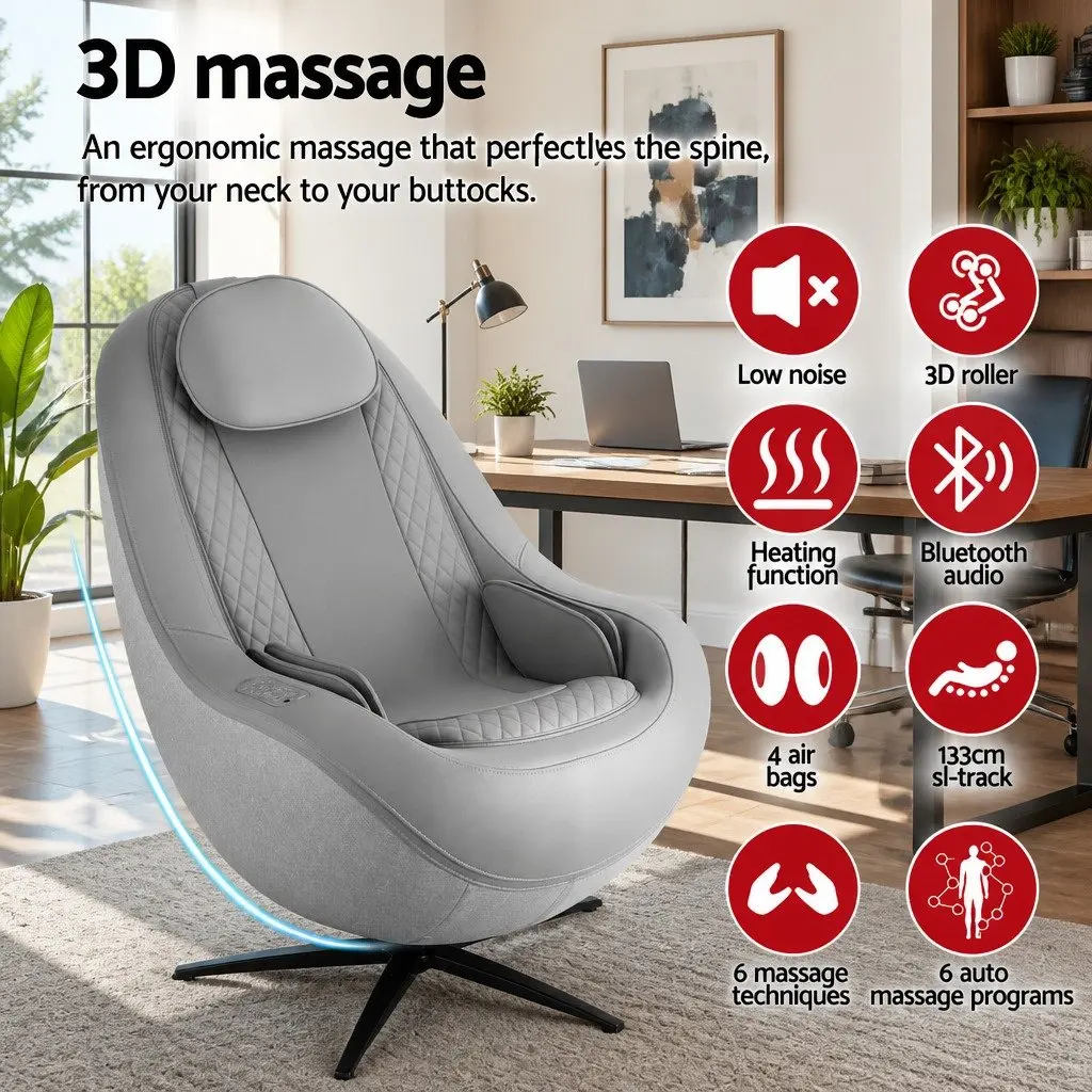 Massage Chair Electric Recliner 3D Roller Grey Home Spa Therapeutic