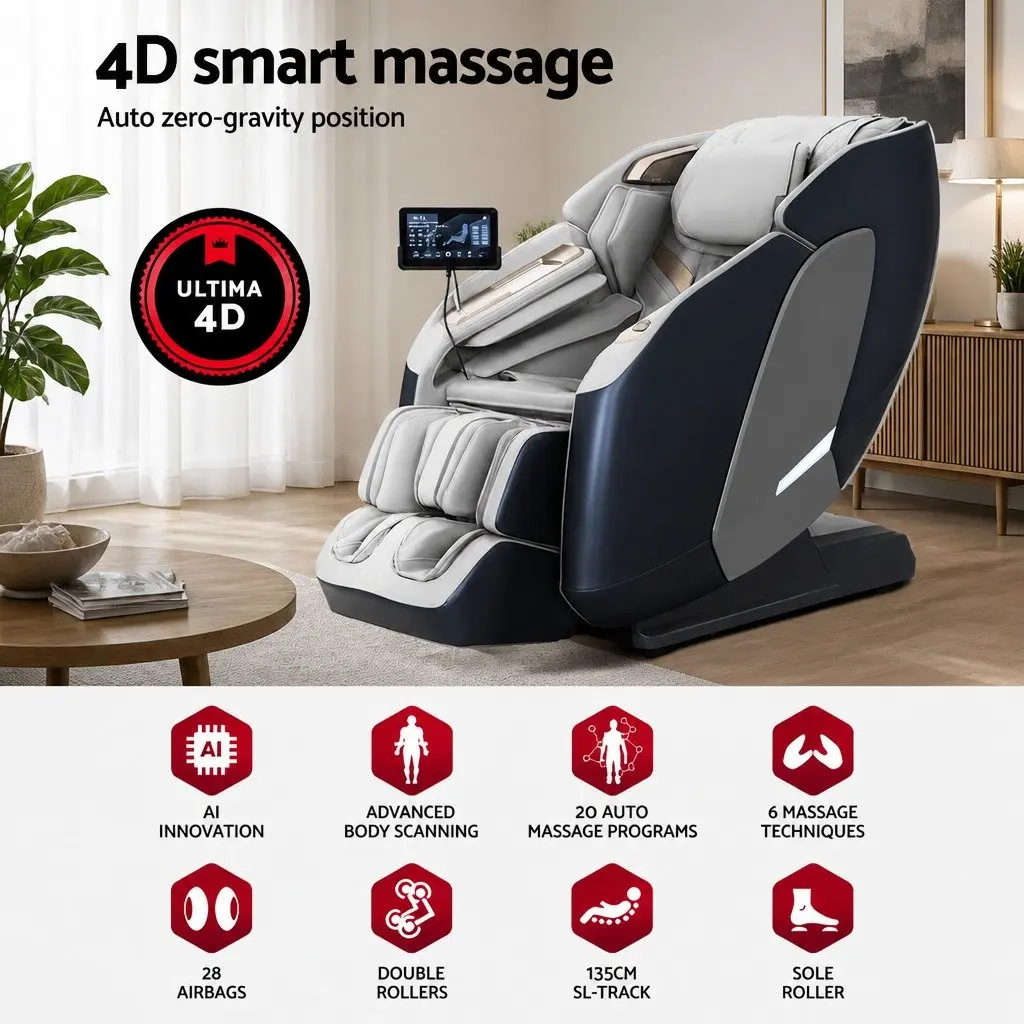 4D Massage Chair Recliner Full Body Zero Gravity Heated Airbag Shiatsu Grey
