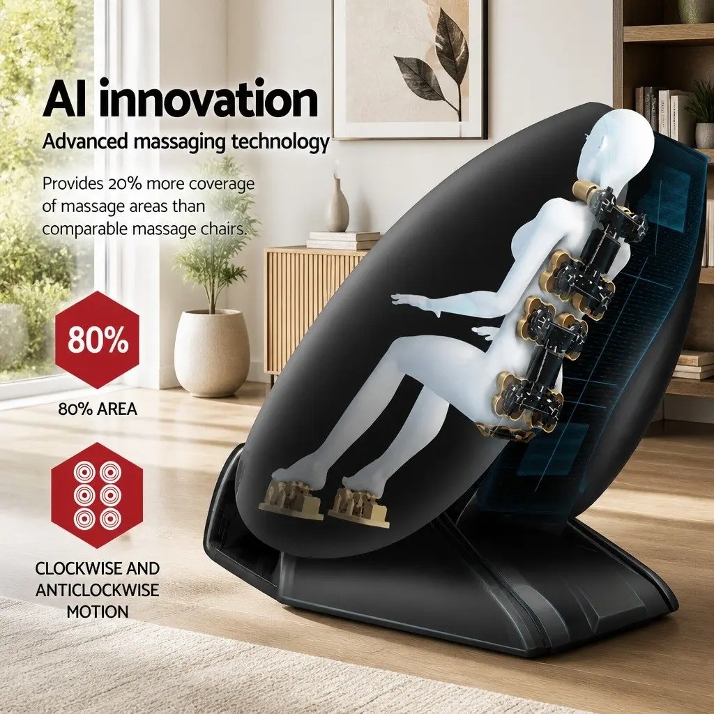 Massage Chair Electric Zero-Gravity Full Body Black Home Therapy with Heating Function and Advanced Massage Technology
