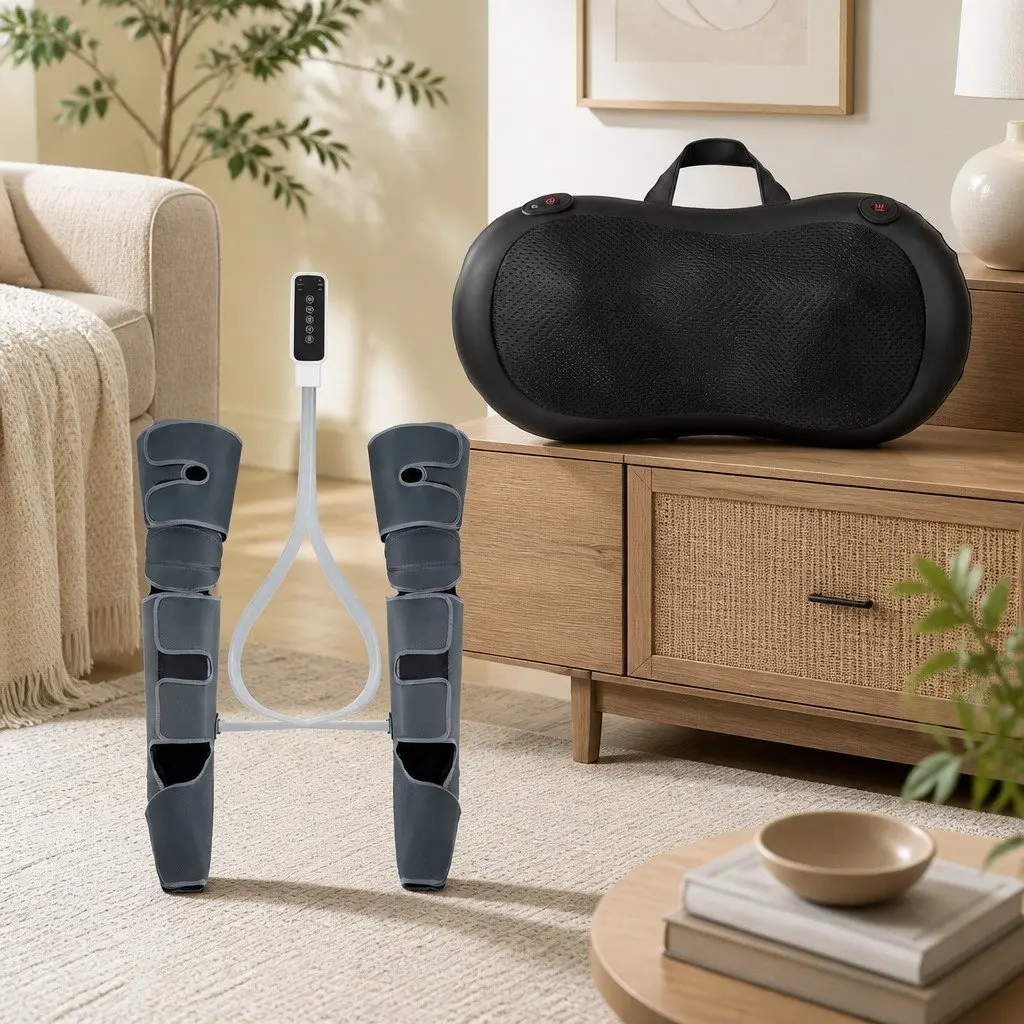 Leg Foot Massager Air Compression Heat Therapy Neck Shiatsu Massager Bundle