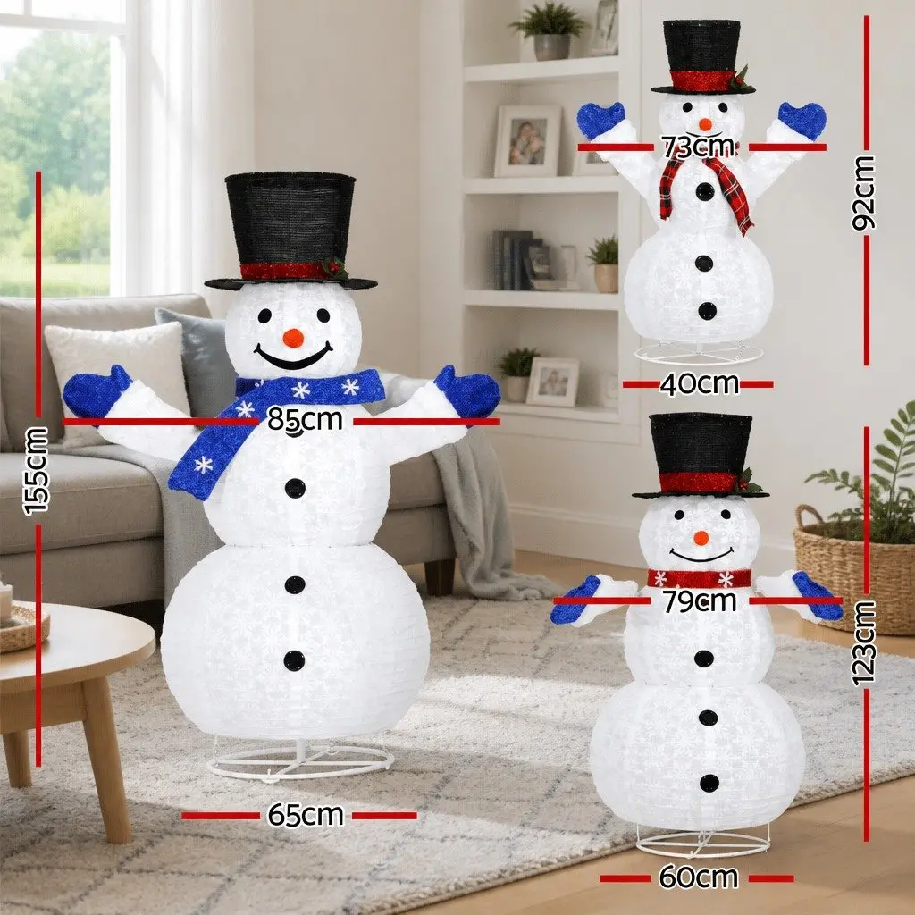 Christmas Lights LED Snowman Decorations Set 3 Piece Indoor Outdoor 330 Cool White