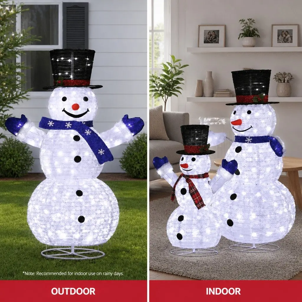 Christmas Lights LED Snowman Decorations Set 3 Piece Indoor Outdoor 330 Cool White