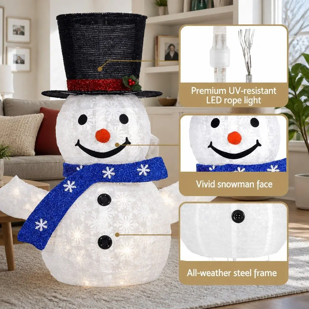 Christmas Lights LED Snowman Decorations Set 3 Piece Indoor Outdoor 330 Cool White
