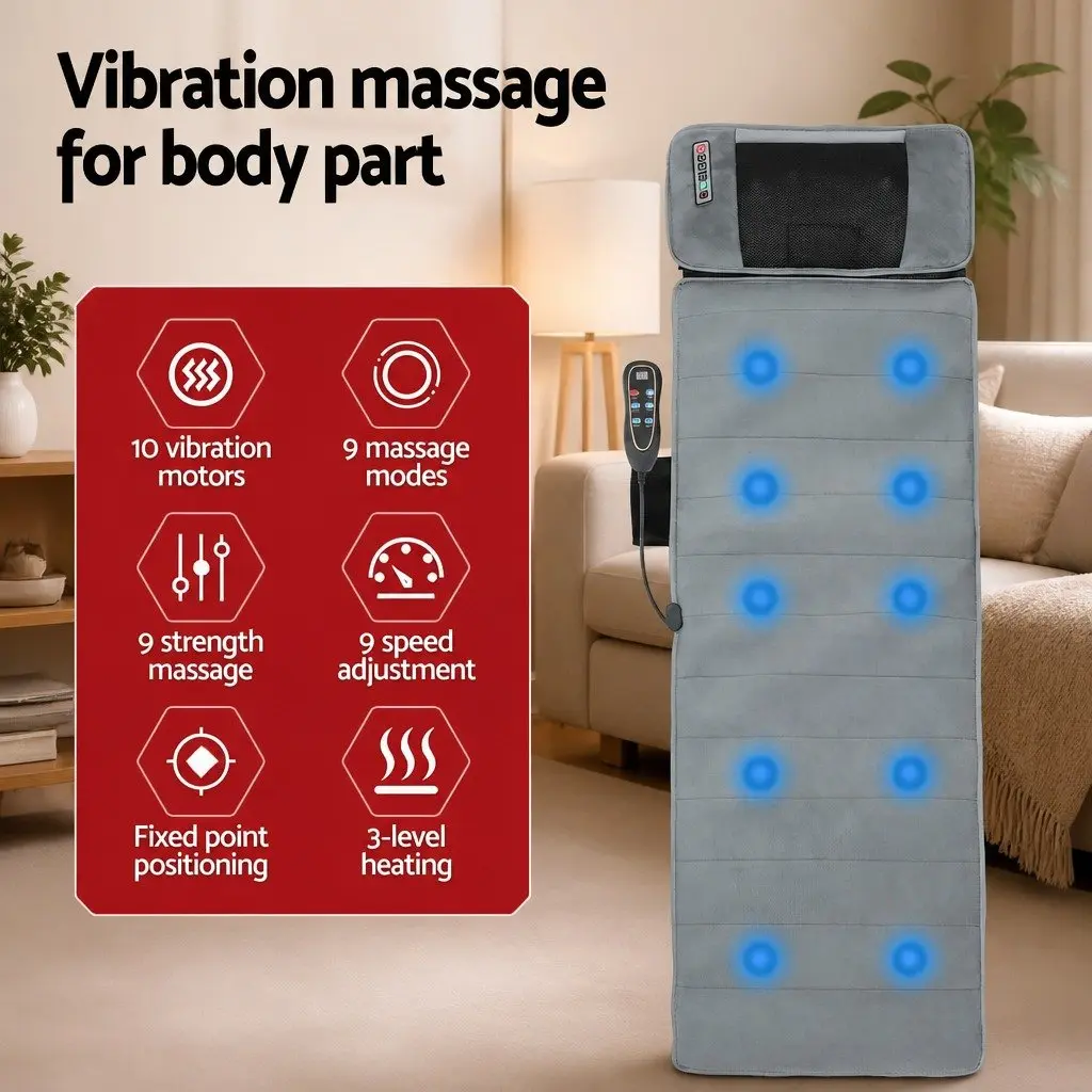 Electric Massage Mat Vibration Heating Neck Back Relaxation 158cm Grey