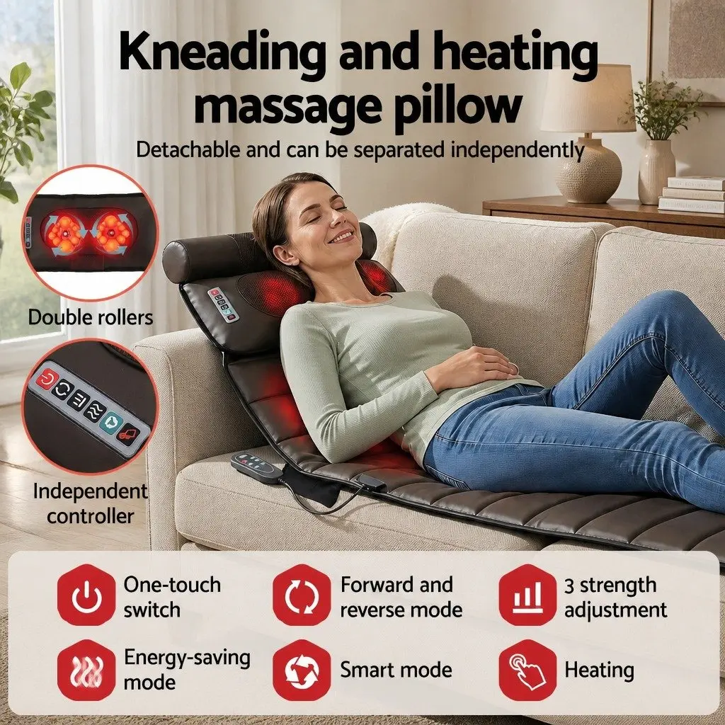 Full Body Massage Mat Kneading Neck Foot Massager Heated Vibration Airbag Brown 166cm x 35cm