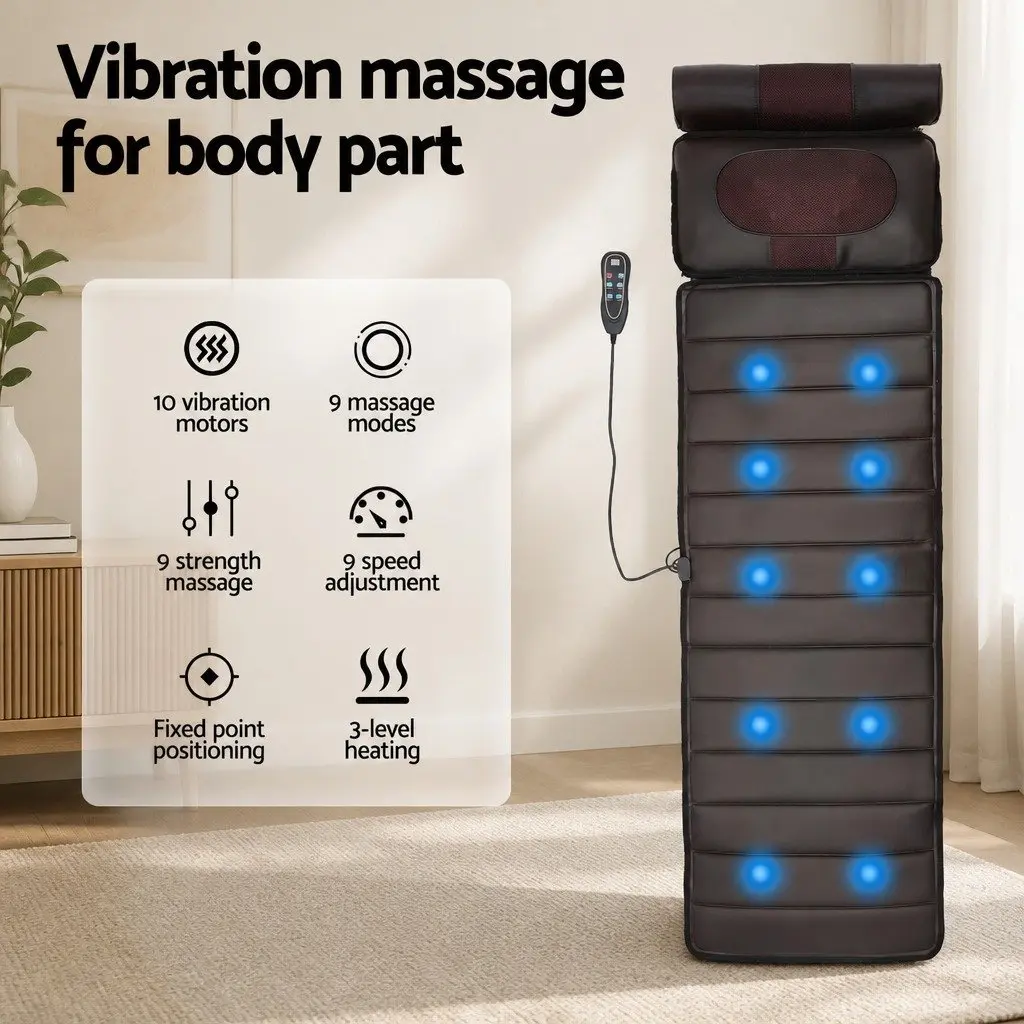 Full Body Massage Mat Kneading Neck Foot Massager Heated Vibration Airbag Brown 166cm x 35cm