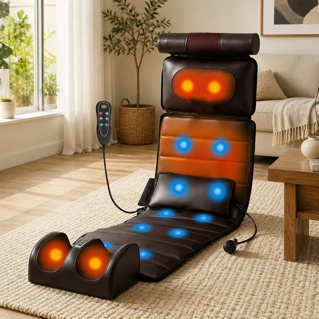 Full Body Massage Mat Kneading Neck Foot Massager Heated Vibration Airbag Brown 166cm x 35cm