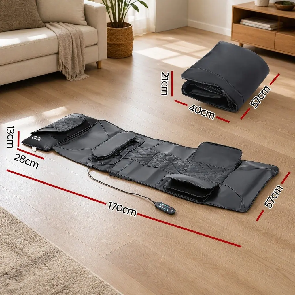 Full Body Massage Mat Heated Kneading Neck Lumbar Airbag Stretch Vibration 170cm Black