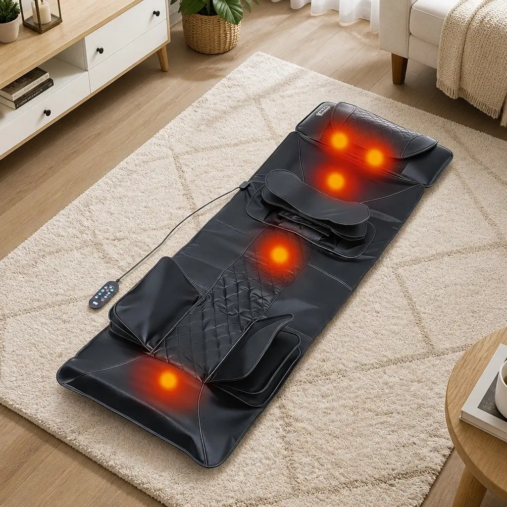Full Body Massage Mat Heated Kneading Neck Lumbar Airbag Stretch Vibration 170cm Black