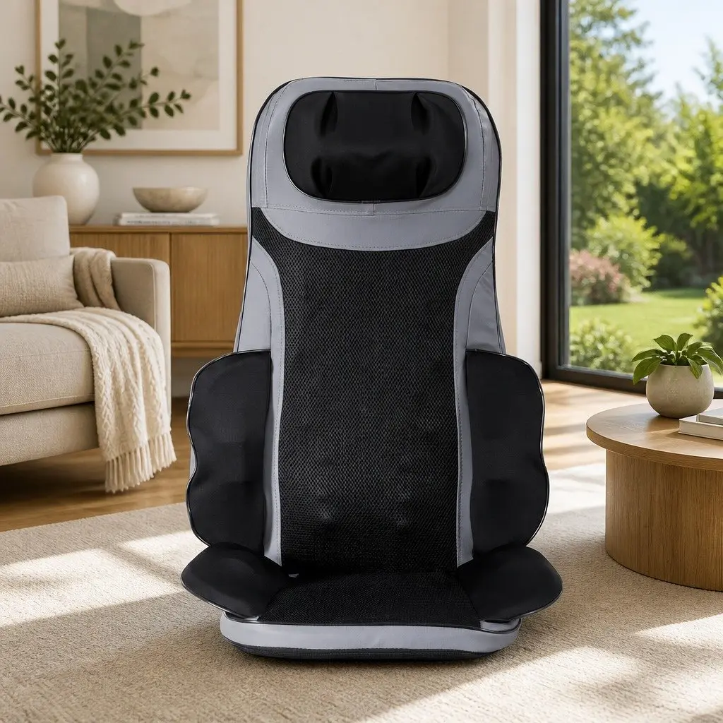 Full Back Massage Seat Cushion Heating 8-Node Kneading Vibration Black