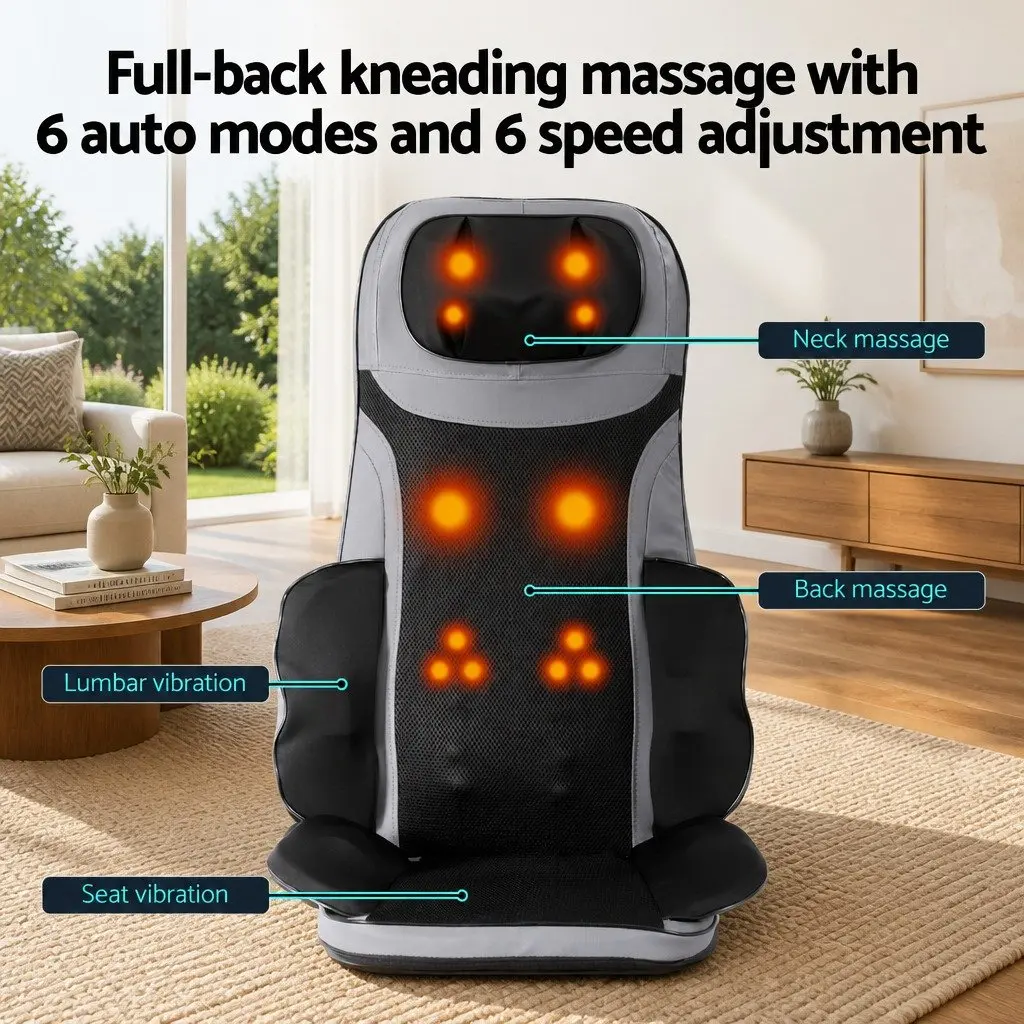 Full Back Massage Seat Cushion Heating 8-Node Kneading Vibration Black