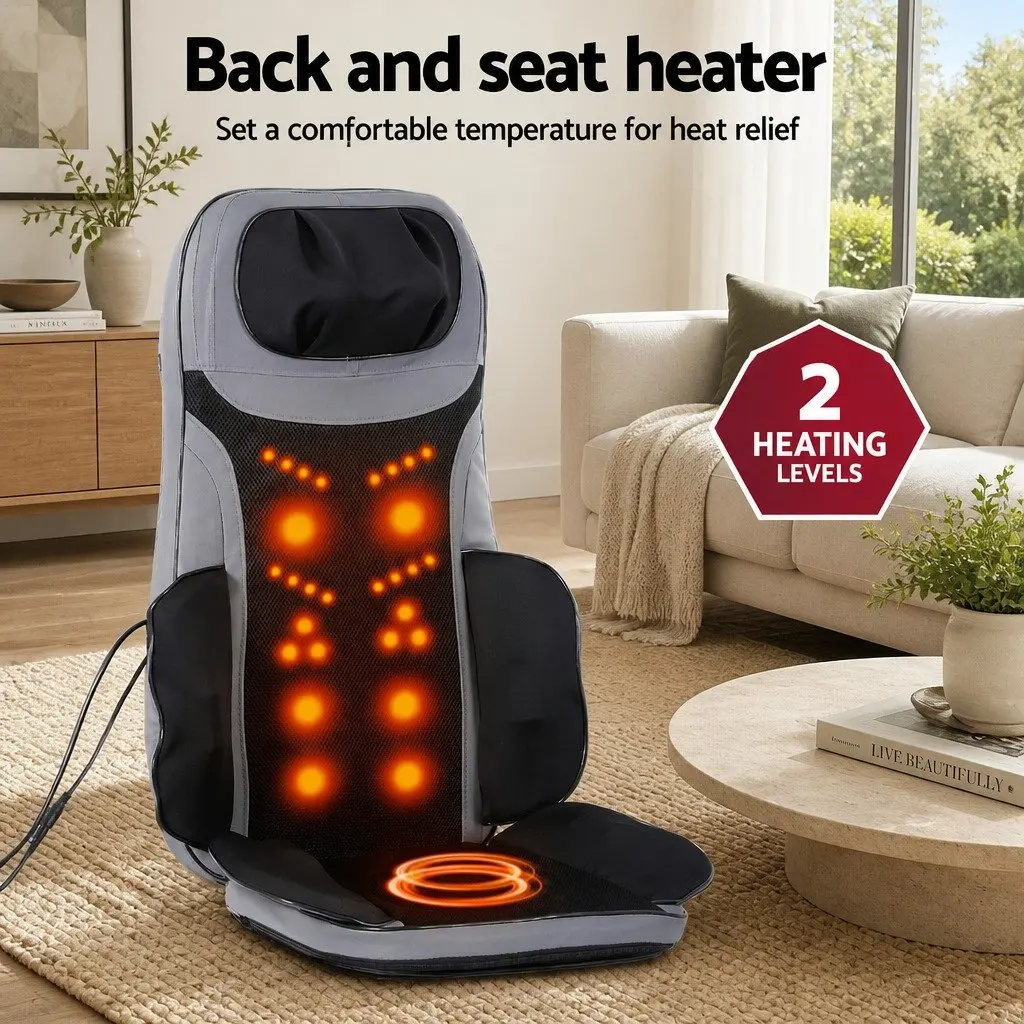 Full Back Massage Seat Cushion Heating 8-Node Kneading Vibration Black