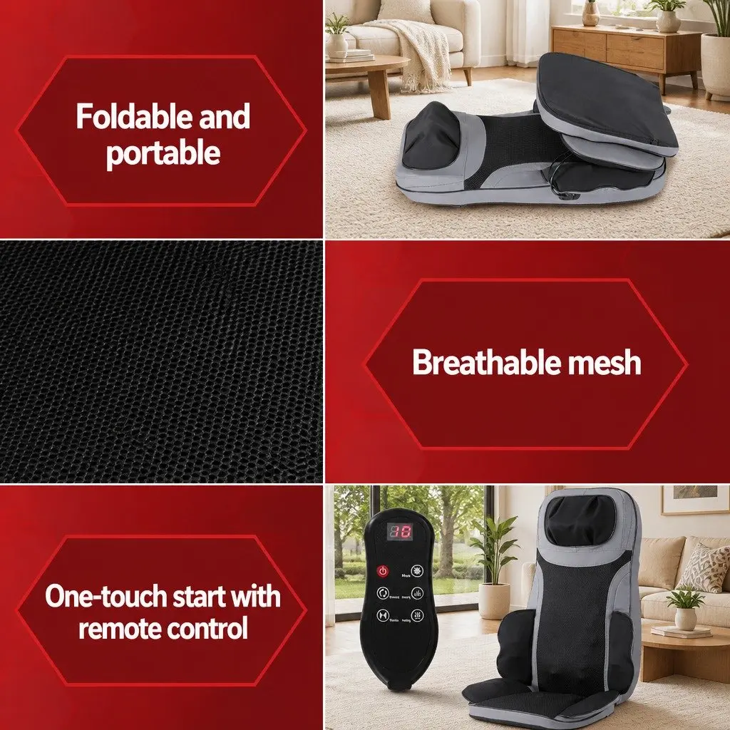 Full Back Massage Seat Cushion Heating 8-Node Kneading Vibration Black