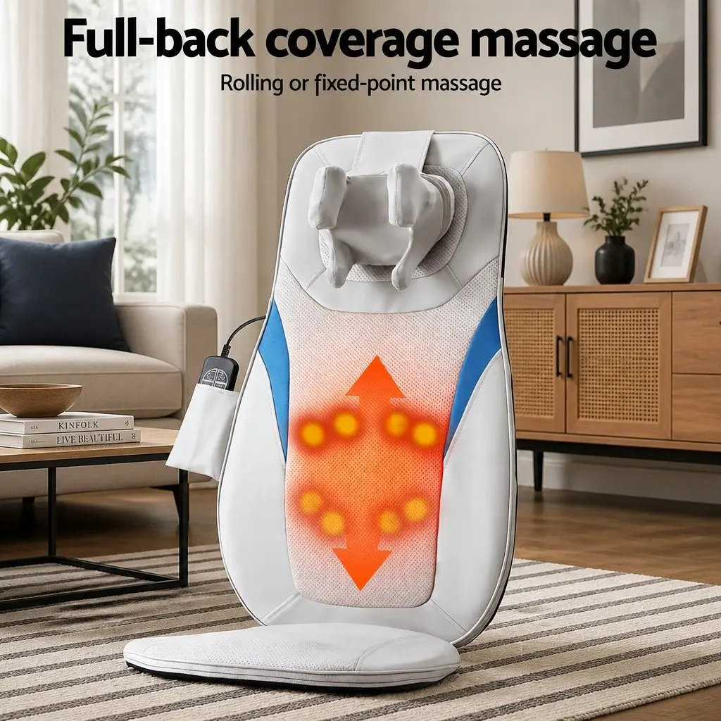 Massage Cushion Full Back Relaxation 3D Kneading Grey Vibration Heating Seat Pad for Office Home Car