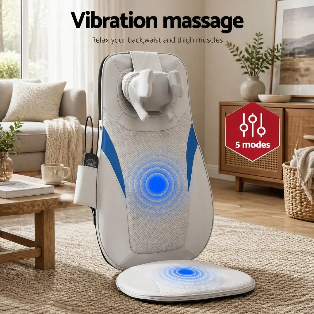 Massage Cushion Full Back Relaxation 3D Kneading Grey Vibration Heating Seat Pad for Office Home Car