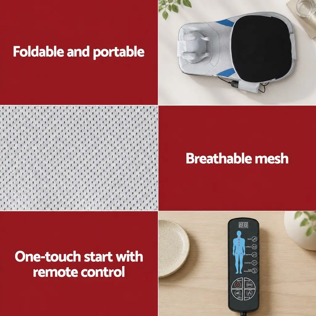 Massage Cushion Full Back Relaxation 3D Kneading Grey Vibration Heating Seat Pad for Office Home Car