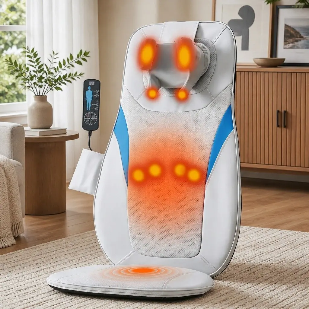 Massage Cushion Full Back Relaxation 3D Kneading Grey Vibration Heating Seat Pad for Office Home Car