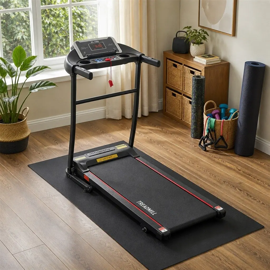 Exercise Equipment Mat Treadmill Floor Rug Home Gym Fitness Yoga 1.8M Black