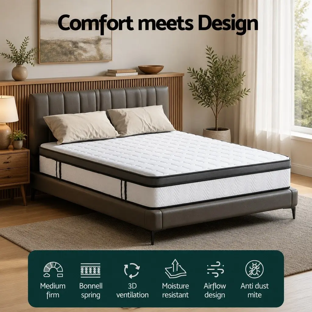 King Size Mattress White Medium Firm 25cm Cool Gel Foam Bonnell Spring Support