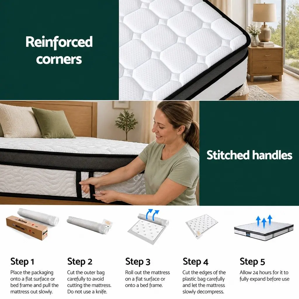 King Size Mattress White Medium Firm 25cm Cool Gel Foam Bonnell Spring Support