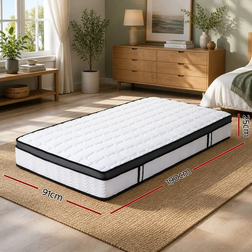 Single Mattress Medium Firm Cool Gel Foam Bonnell Spring Support 25cm White