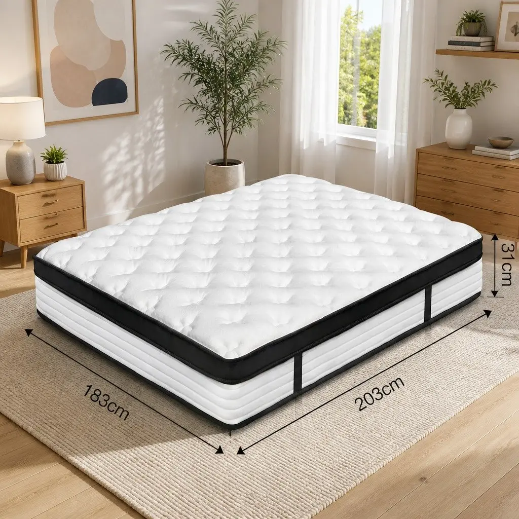 King Size Mattress Medium Firmness 31cm Euro Top Plush Pocket Spring White