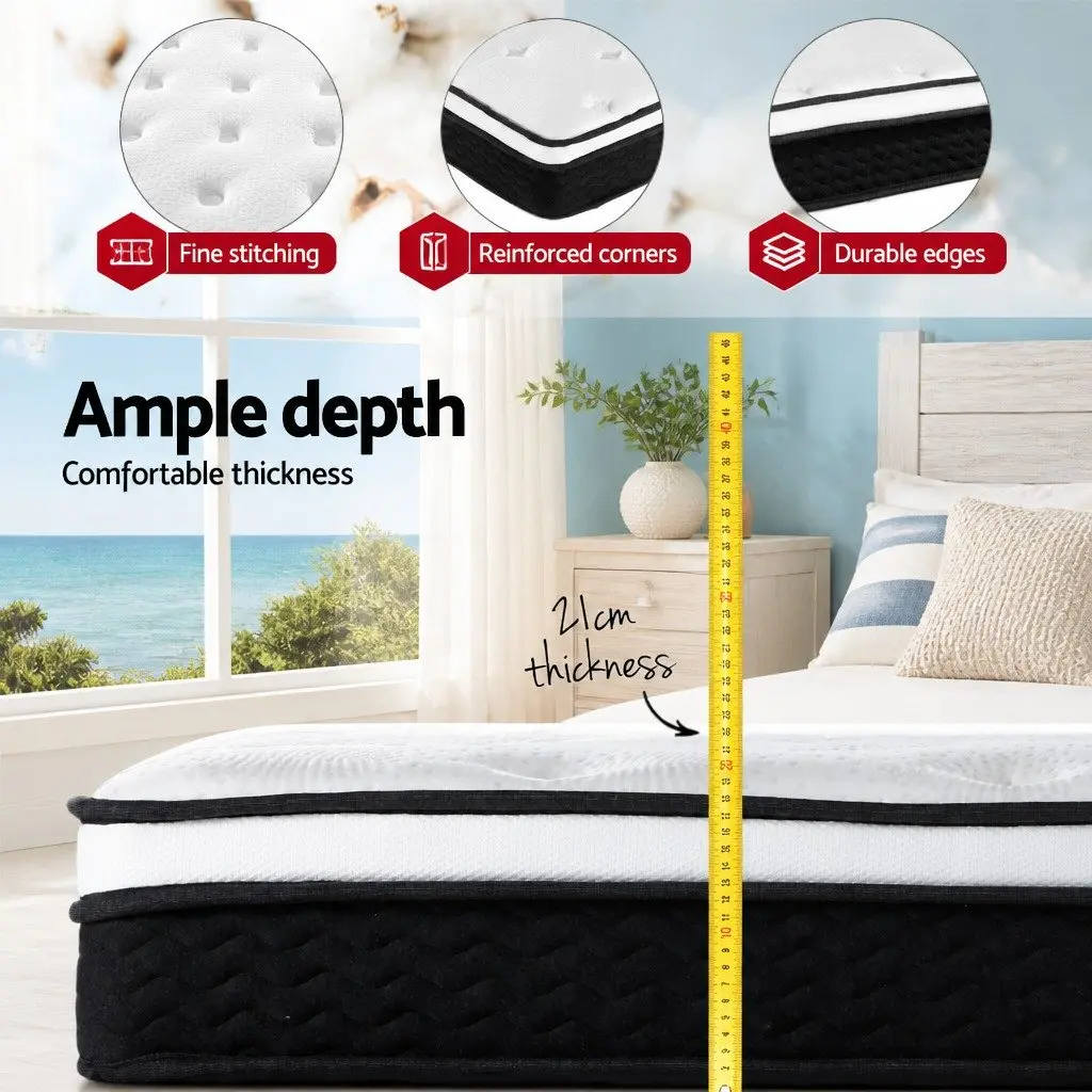 Double Mattress Medium Firm 21cm Euro Top Bonnell Spring Hypoallergenic White