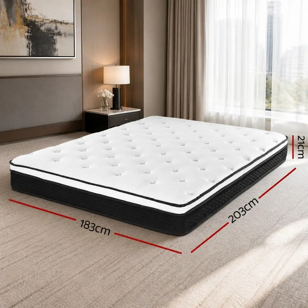 King Size Mattress Medium Firm Support 21cm White Euro Top Bonnell Spring Hypoallergenic