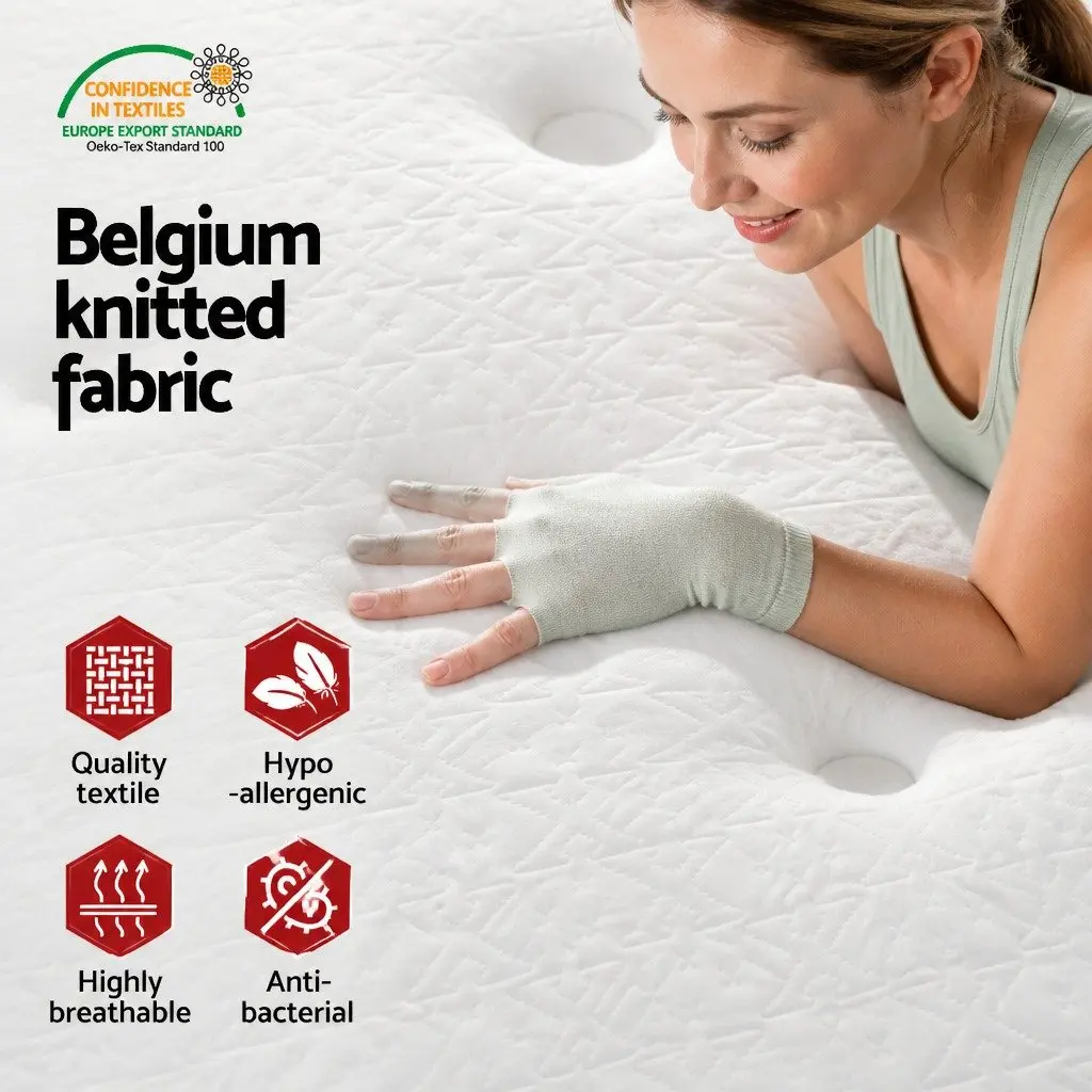 King Size Mattress Medium Firm Support 21cm White Euro Top Bonnell Spring Hypoallergenic
