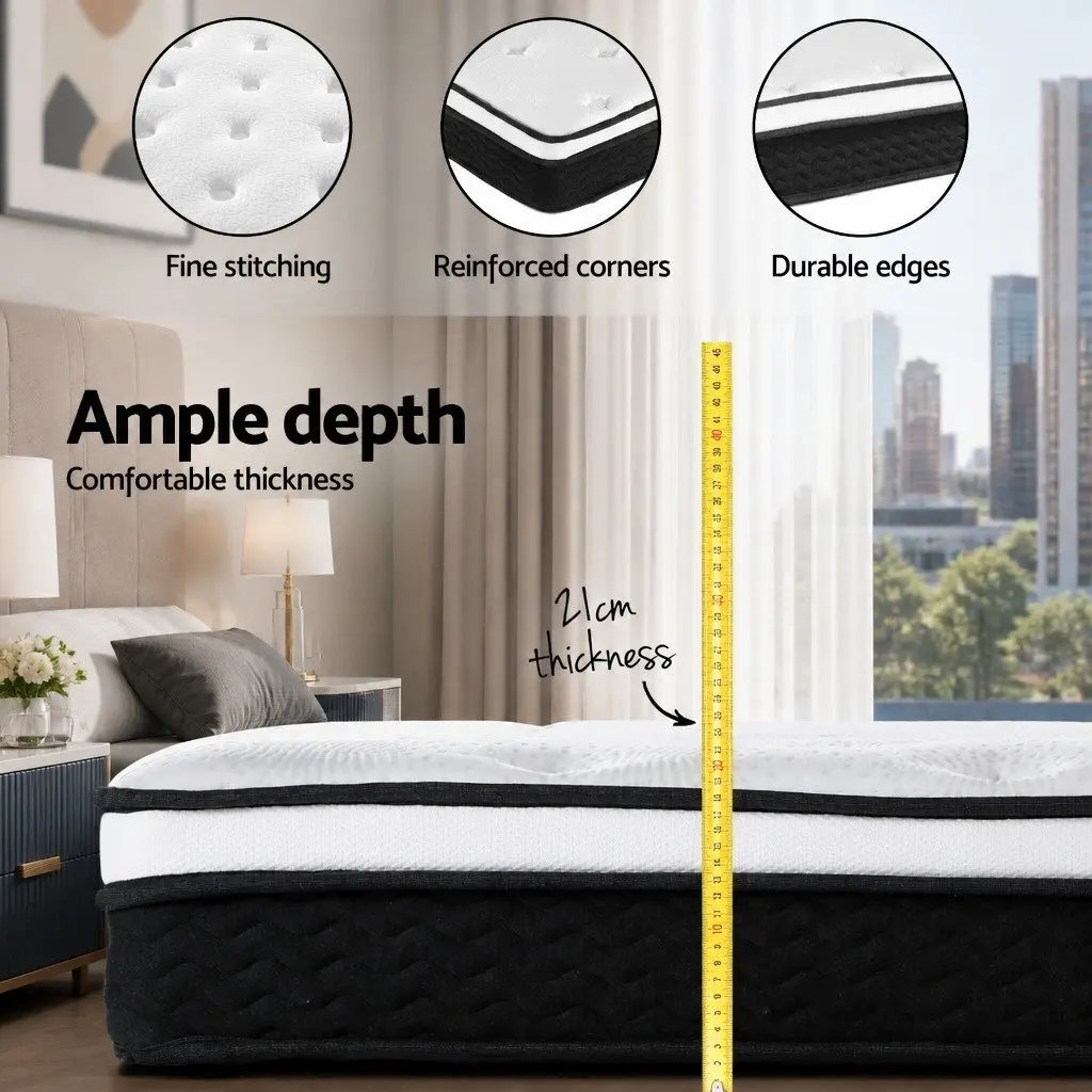 King Size Mattress Medium Firm Support 21cm White Euro Top Bonnell Spring Hypoallergenic