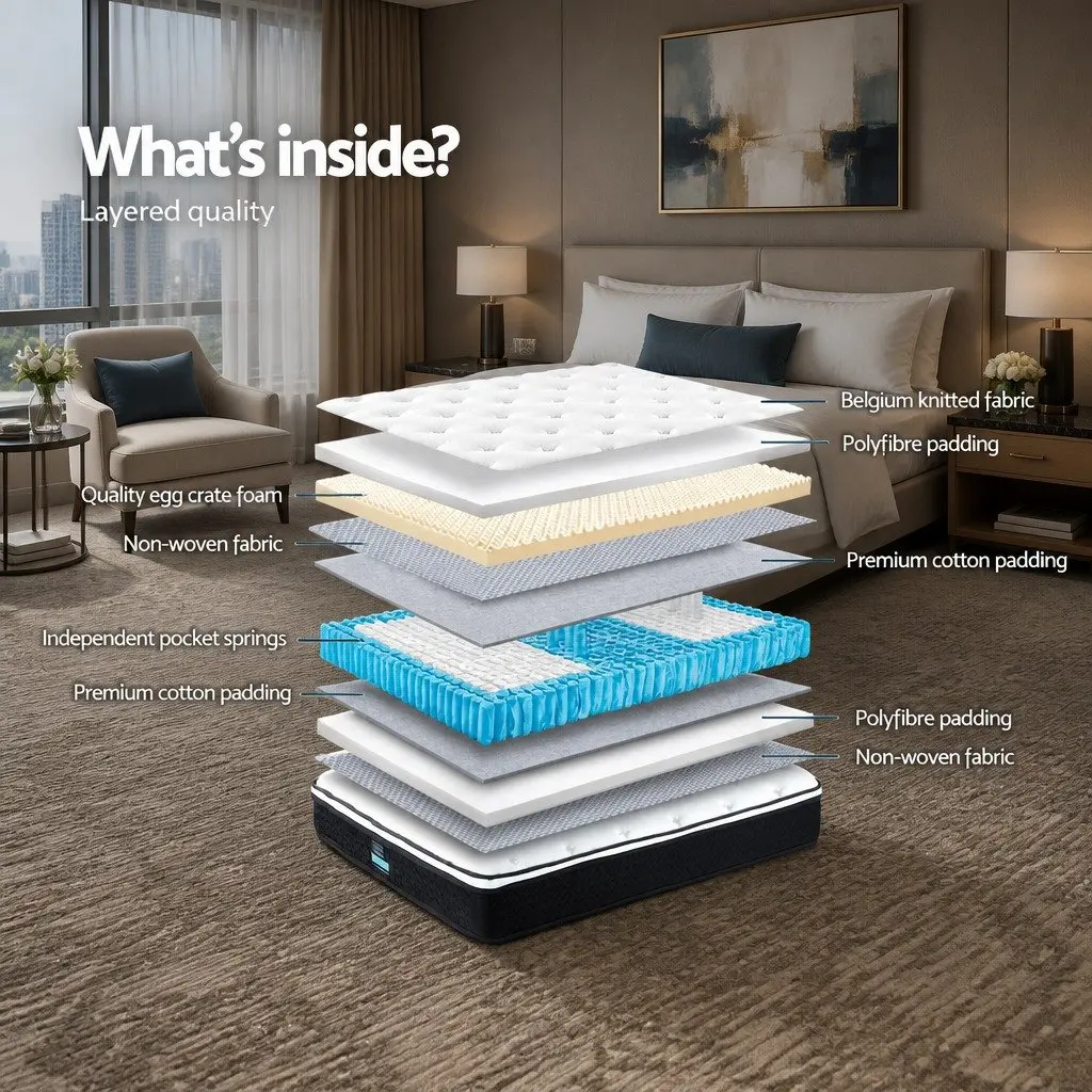 King Size Mattress Medium Firm Support 21cm White Euro Top Bonnell Spring Hypoallergenic