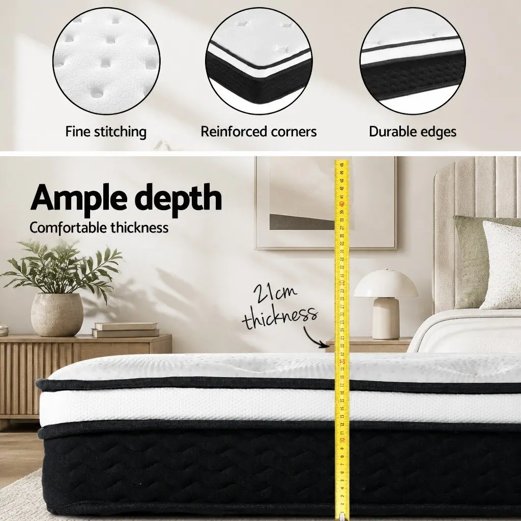 Queen Mattress 21cm Euro Top Bonnell Spring Medium Firm Support Bedding