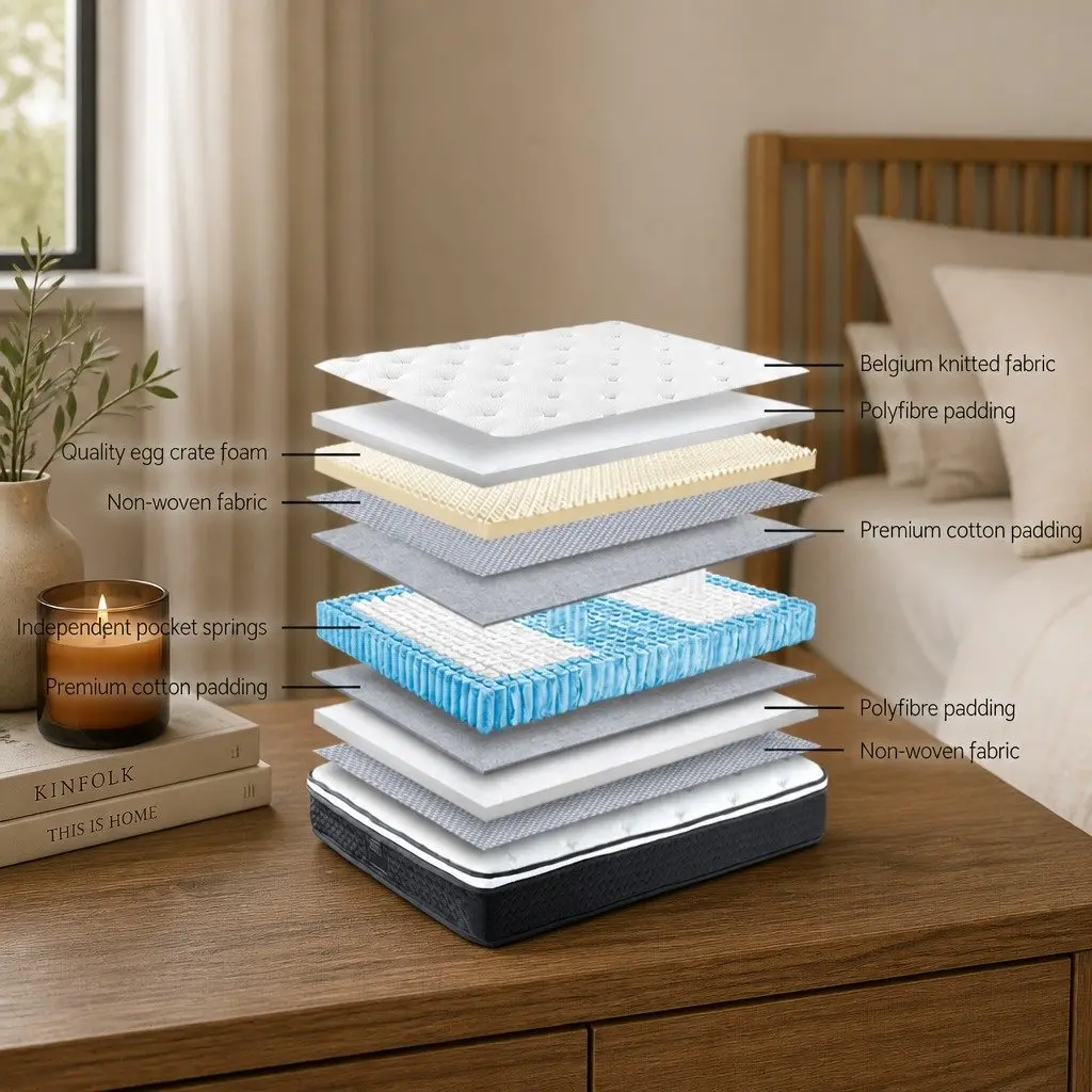 Queen Mattress 21cm Euro Top Bonnell Spring Medium Firm Support Bedding