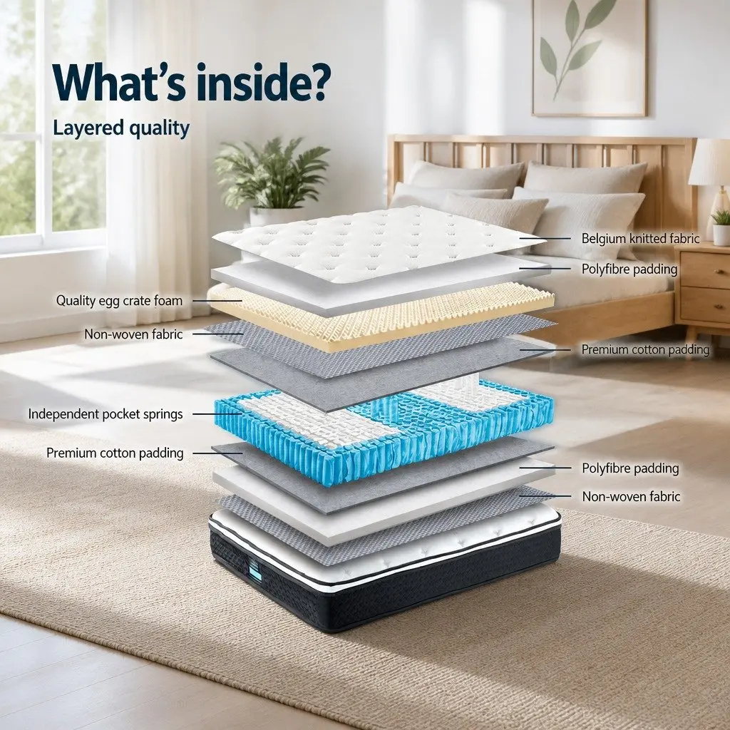 Single Mattress 21cm Euro Top Bonnell Spring Medium Firm Support Hypoallergenic