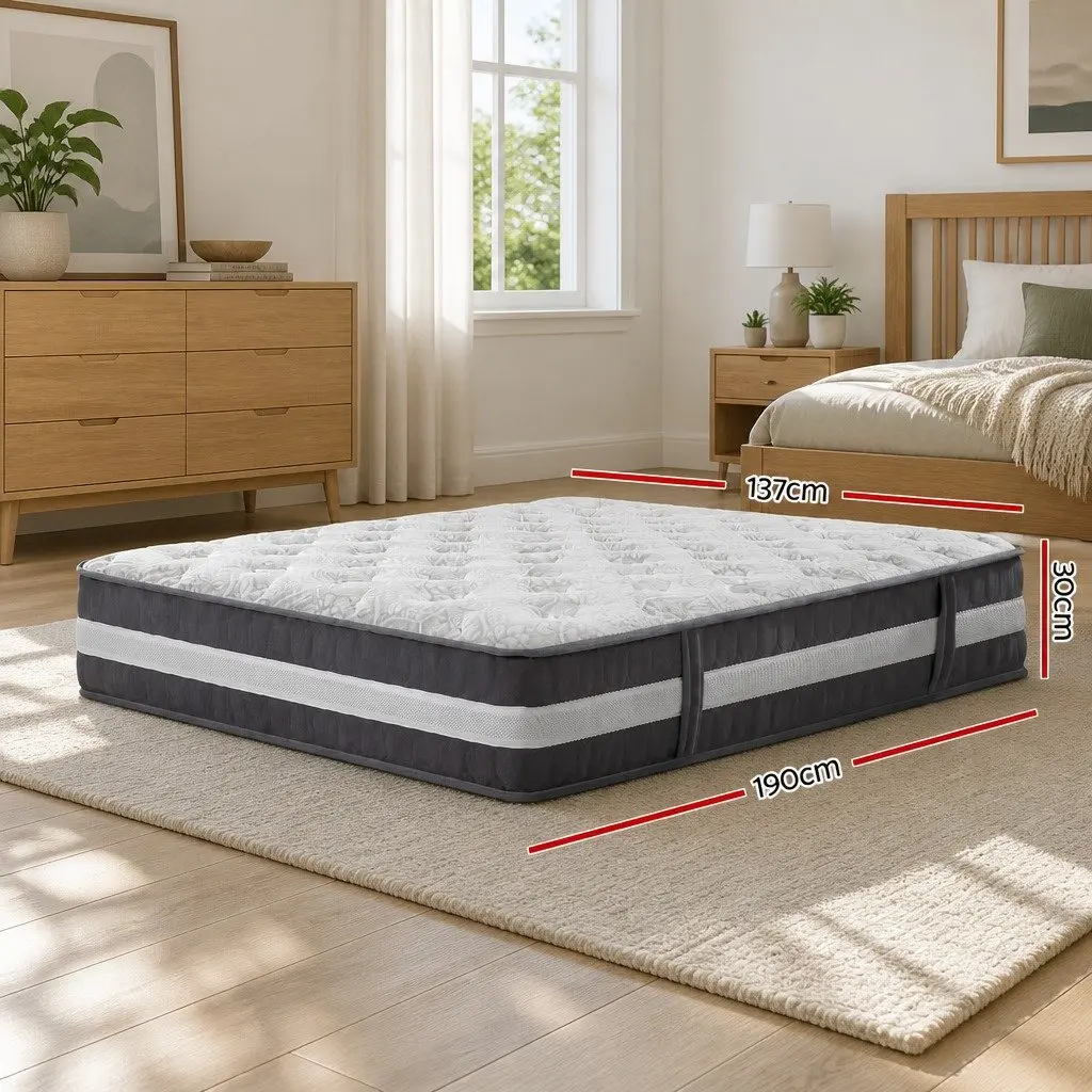 Double Mattress Medium Firmness 30cm Pocket Spring Tight Top White or Grey