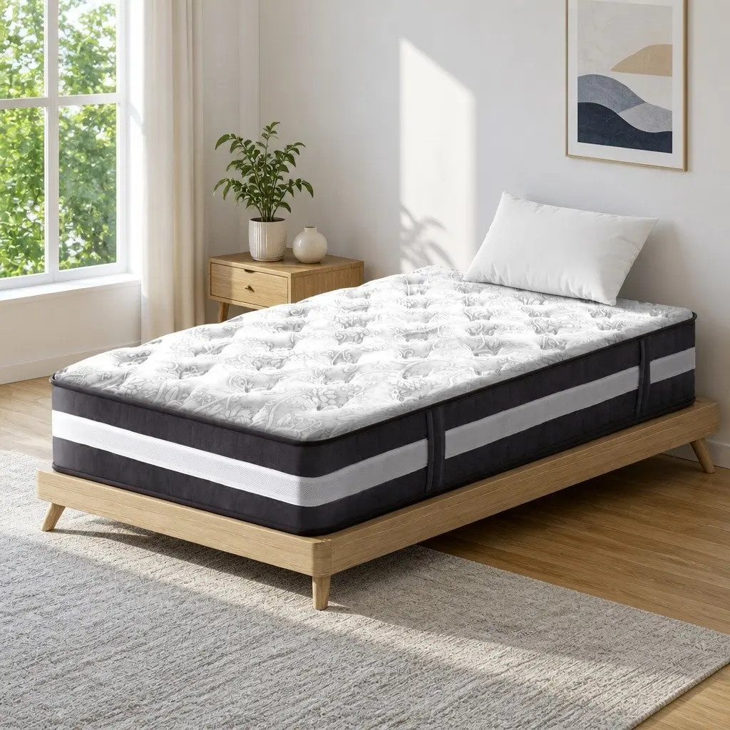 King Single Mattress Medium Firm 30cm Hypoallergenic White Grey