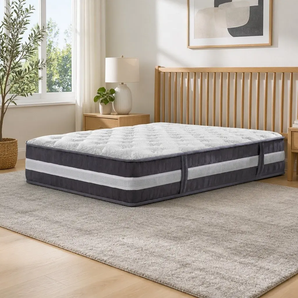King Single Mattress Medium Firm 30cm Hypoallergenic White Grey