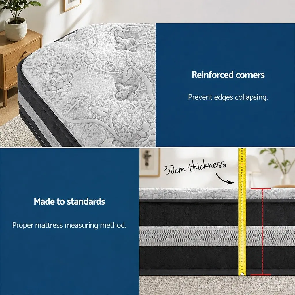 King Single Mattress Medium Firm 30cm Hypoallergenic White Grey