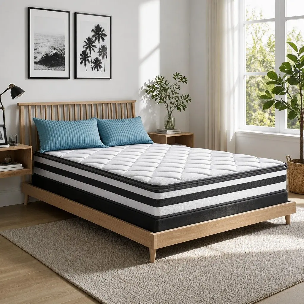 Queen Mattress 21cm Pillow Top Medium-Firm Bonnell Spring Bed Comfort Support
