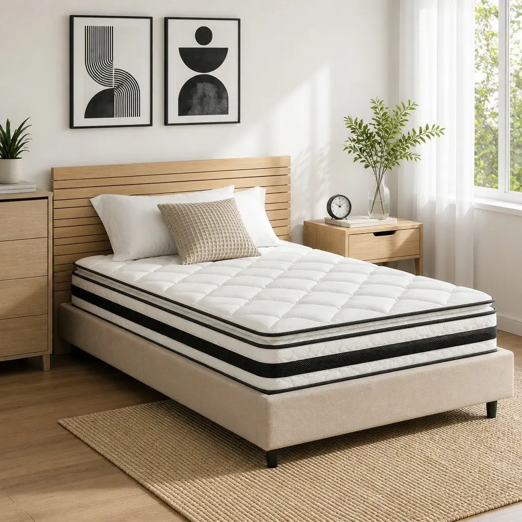 Single Mattress Medium Firm 21cm Pillow Top Bonnell Spring White