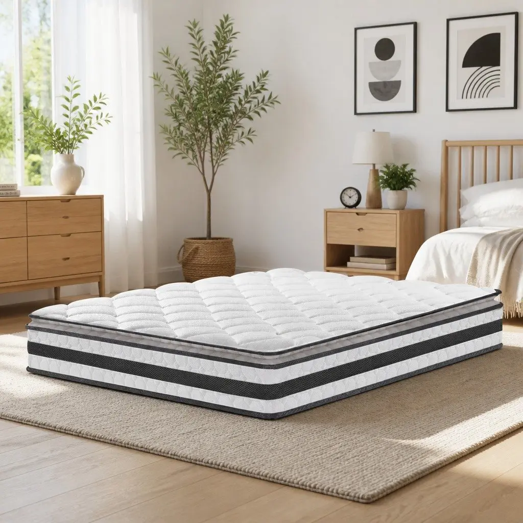 Single Mattress Medium Firm 21cm Pillow Top Bonnell Spring White