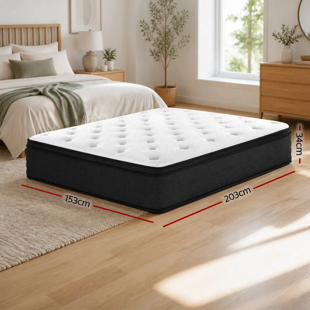 Queen Mattress 34cm Euro Top Medium Firm Pocket Springs White Bed Mattress
