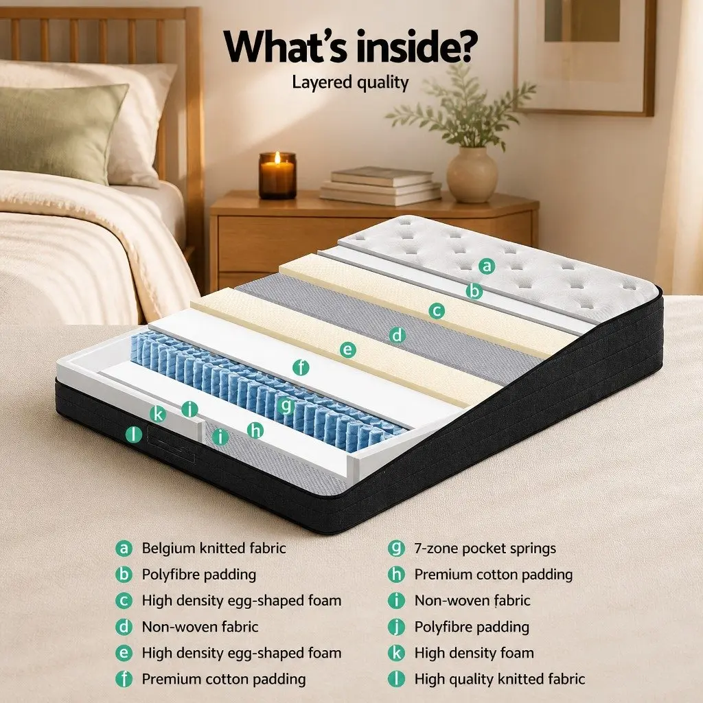 Queen Mattress 34cm Euro Top Medium Firm Pocket Springs White Bed Mattress