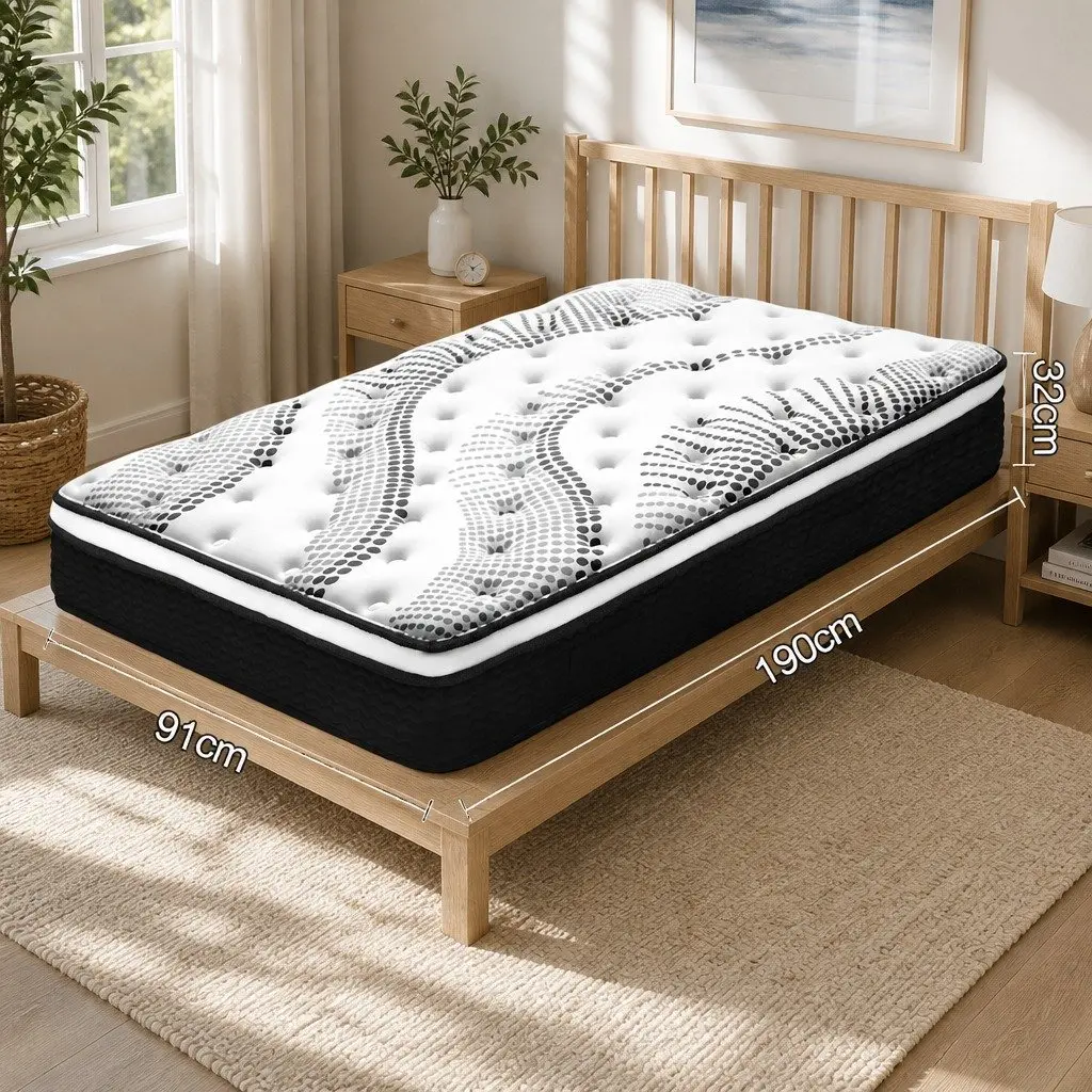 Single Euro Top Mattress 32cm Thick Medium Firmness Pocket Spring White