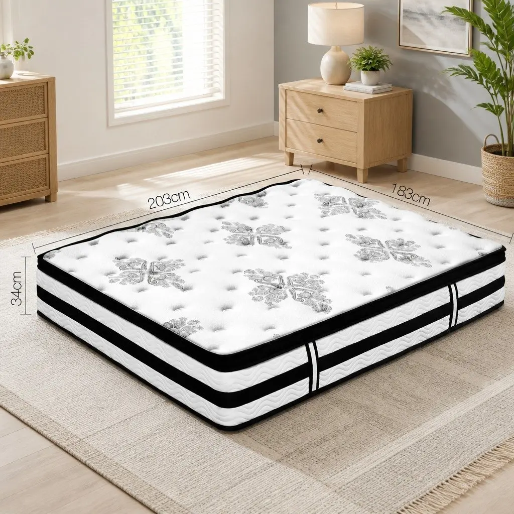 King Size Mattress 34cm Euro Top Pocket Spring Bedding Queen Bed Mattress