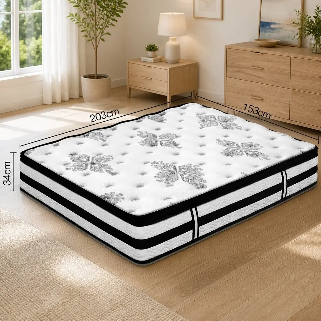 Queen Mattress Euro Top Medium Firm Support 34cm White